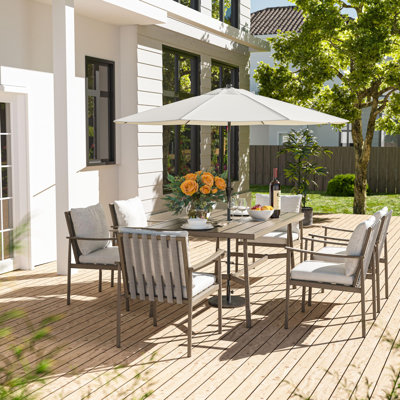 HAPPATIO 7-Piece Outdoor Dining Set For 6 With Full-Aluminum Frame And Umbrella Hole