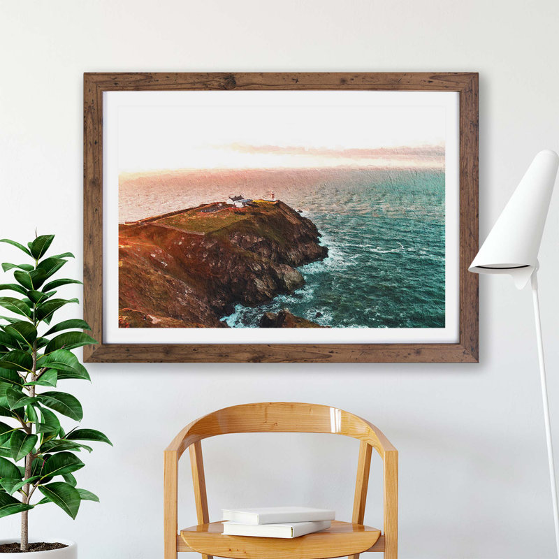 Howth Beacon in Dublin Ireland - Framed Print, 24cm H x 33cm W x 2cm D, Walnut