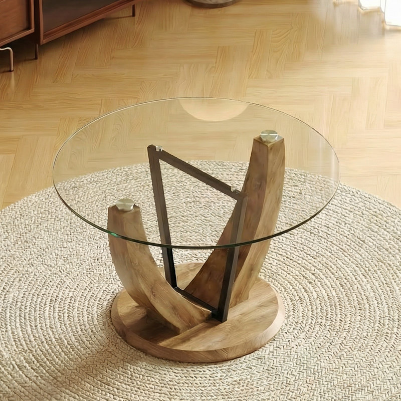 Round Dining Table For 4/6, 48 Inch Dining Room Table, Wood Small Kitchen Table With Stable Pedestal, Clear/Brown