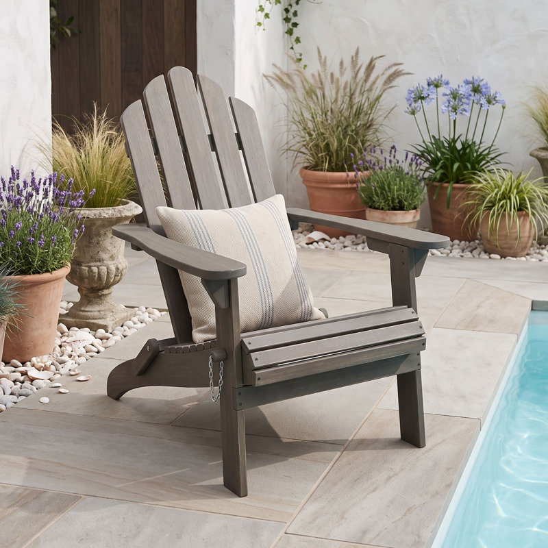 Chaise pliante en bois avec accoudoirs, Gris