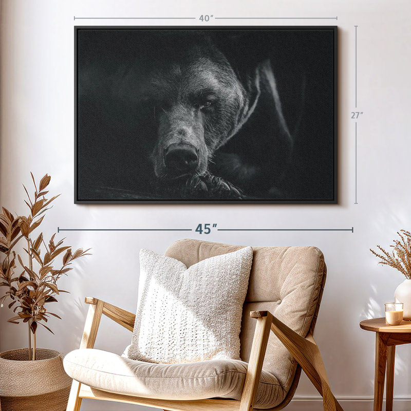 Impression sur toile monochrome avec ours brun, H 27 po x l 40 po