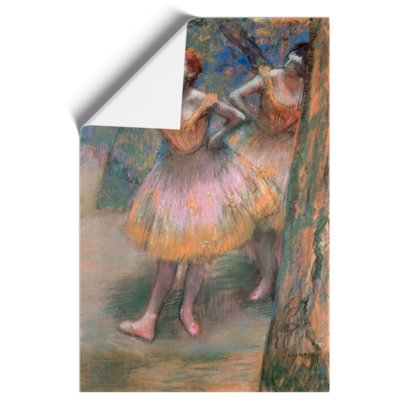 Two Ballet Ballerina Dancers in Pink and Orange by Edgar Degas - Frameless Print, 30cm H x 21cm W x 0.1cm D