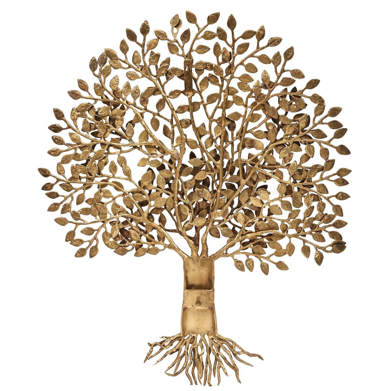 Arbre de vie suspendu à la main en laiton 27 po - Art sacré inspiré de la nature Kalpavriksha et Vata Vrishksha, finition dorée et verte pour le salon, le couloir ou la chambre à coucher