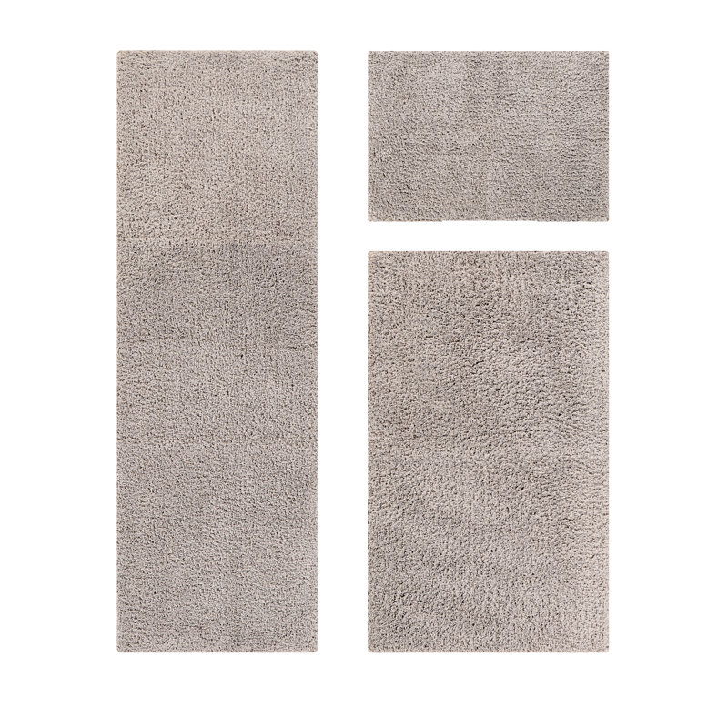 Ensemble de 3 tapis de salle de bain en peluche lavables à la machine 100% polyester de la collection Loida, Beige
