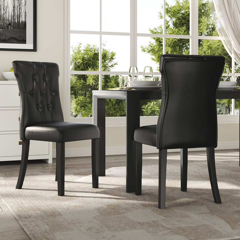 Adreana 47cm H Tufted Upholstered Wing Back Side Chair, Black