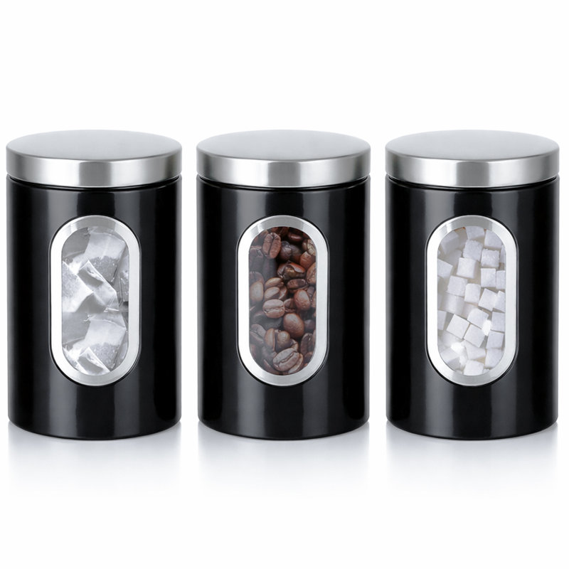 Metal Jar - Set of 3, Black