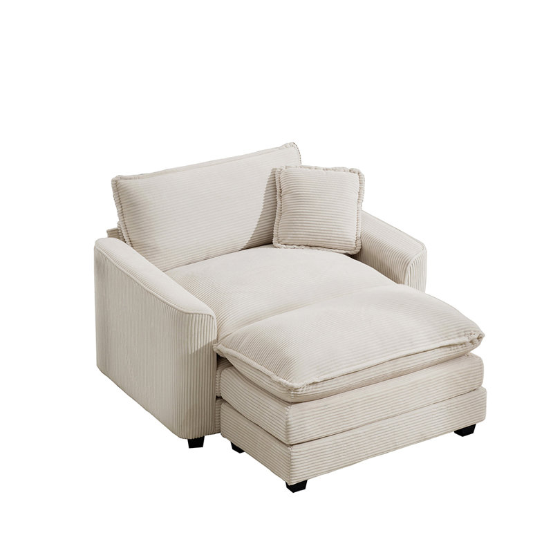 Canapé et chaise en velours côtelé 45,5 po Hassib, Velours côtelé beige