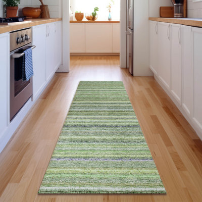Premium Machine Washable Cerrito AMF598 Green Runner Rug