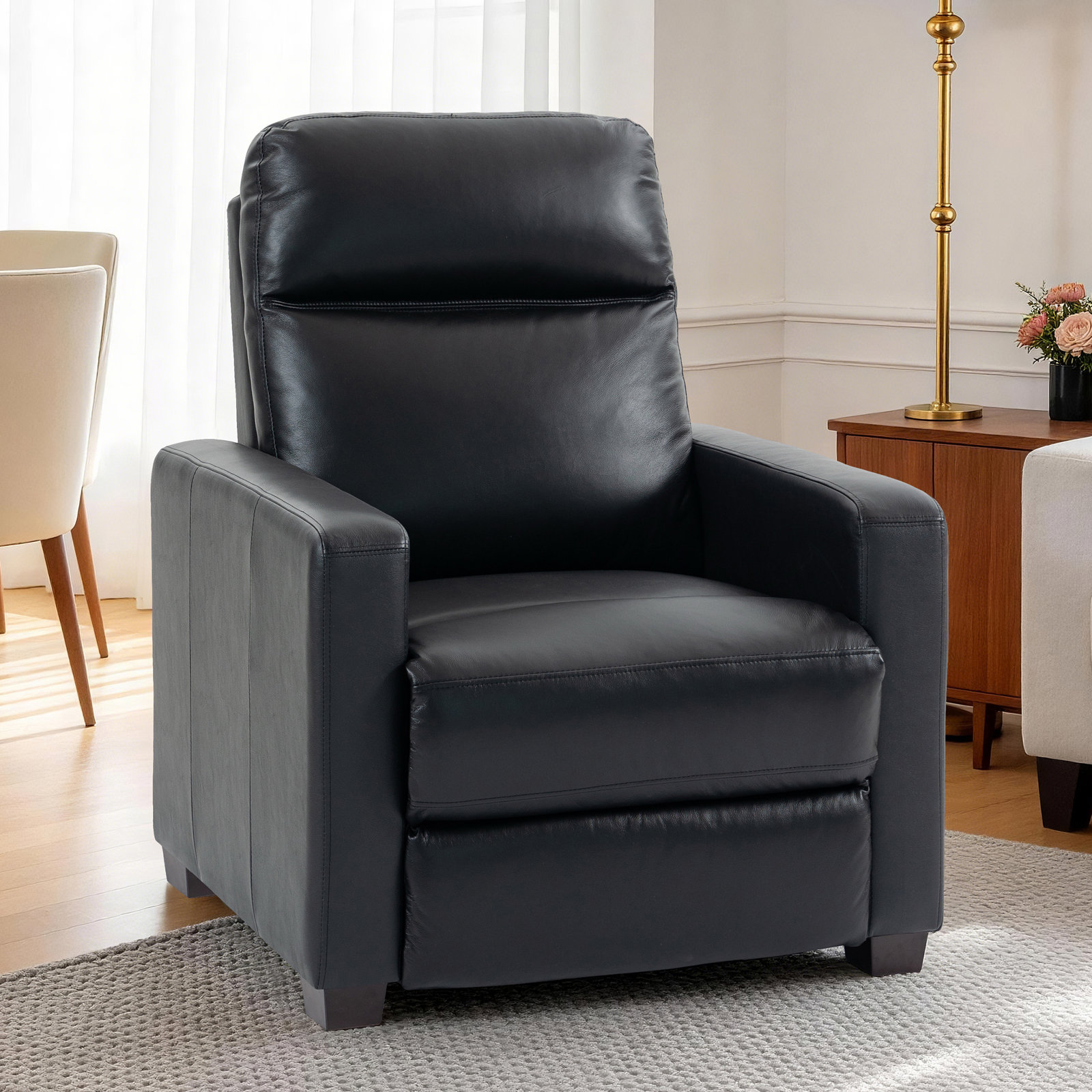 Hosea 32" Genuine Leather Power Recliner, Black