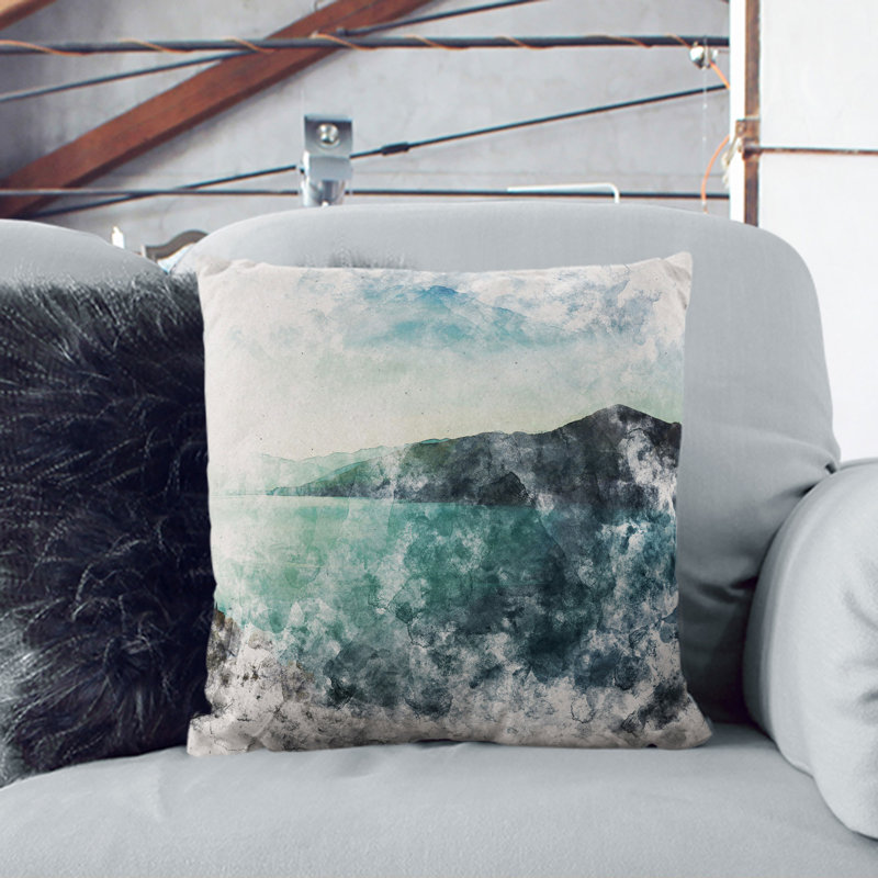Sunlight Over A Lake Watercolour Square Throw Cushion, Stone, 55cm H x 55cm W x 20cm D