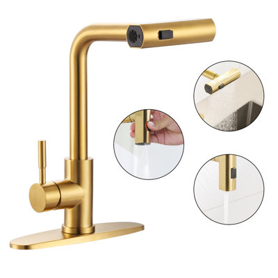 Robinet de cuisine 3 casiers à poignée simple et douchette en acier inoxydable