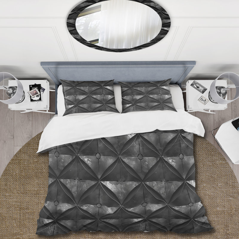 Ensemble de housse de couette beige et gris Mid-Century Quatrefoil - Mid-Century