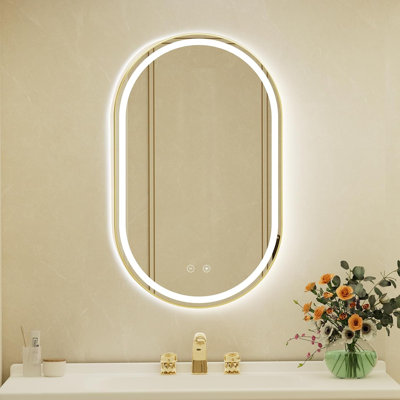 Miroir de salle de bain 22 "x 36 pouces à cadre ovale en or à DEL