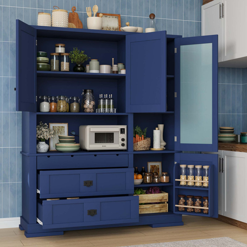 Buffet traditionnel autoportant avec huche et rangement spacieux, Blue