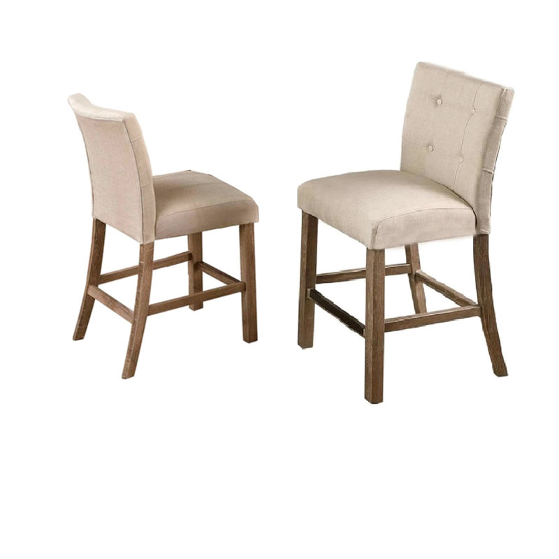 Paire de tabourets à hauteur de comptoir avec dossier, repose-pieds et finition en bois gris, revêtement en tissu beige à 2 chaises de salle à manger avec repose-pieds pour la cuisine