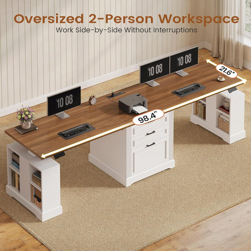 Bureau d'ordinateur 98,4 po Cataleta, Blanc / blanc