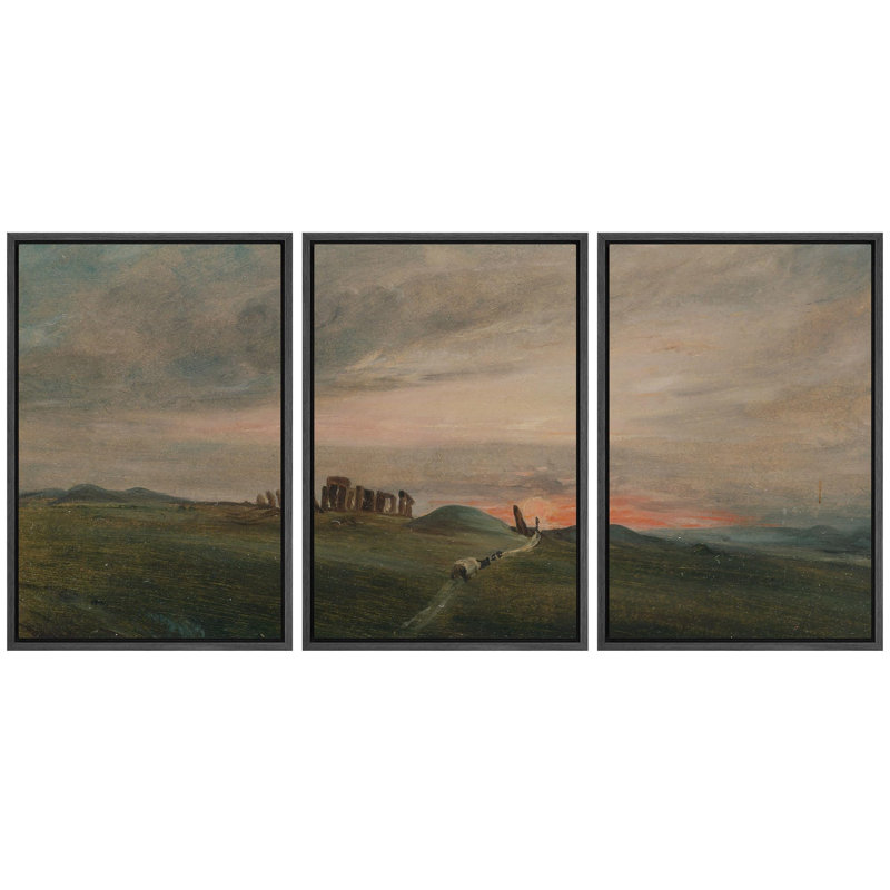 " Historic Stonehenge Mysterious Nature Landscape Illustrations Modern Art Decor Rustic Relax " 3 - Pieces, Noir