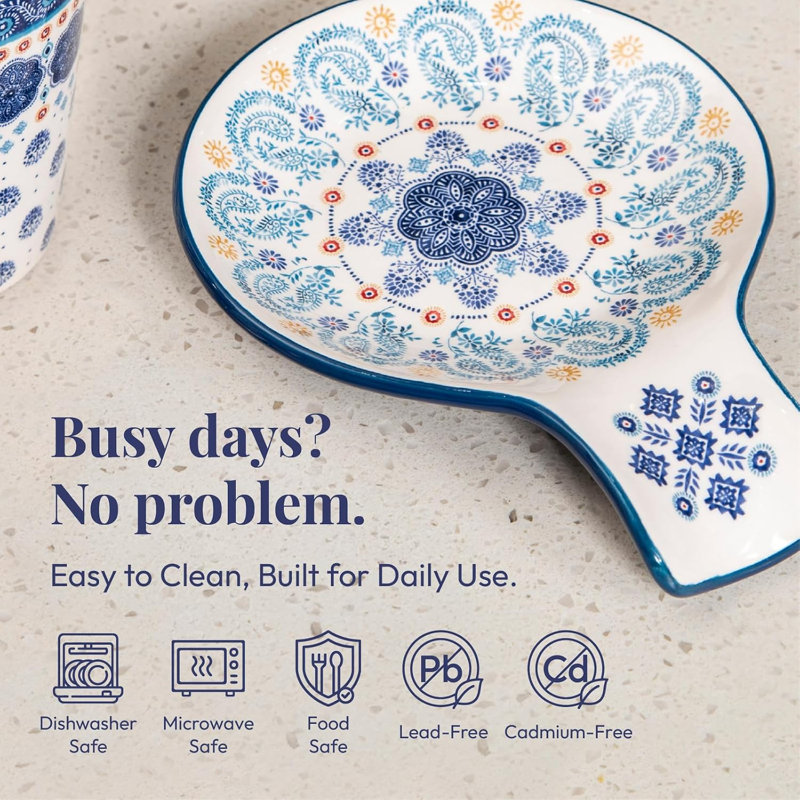 Support à cuillère bleu pour comptoir de cuisinière Talavera bleu, porte-cuillère en céramique pour comptoir de cuisine, repose-cuillère à café facile à nettoyer, va au lave-vaisselle, repose-ustensiles de cuisine pour cuillère à spatule