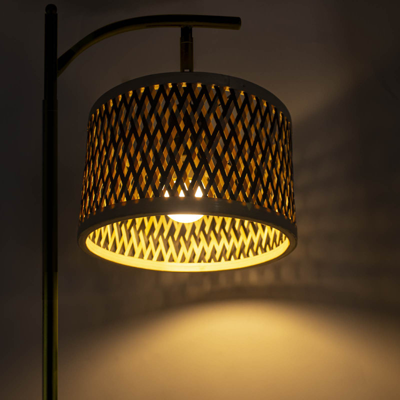 Industrial Floor Lamp With Rustic Stripe Lampshade Standing Pole Light Heavy Base E26 Socket Footswitch For Bedroom Office Reading Study