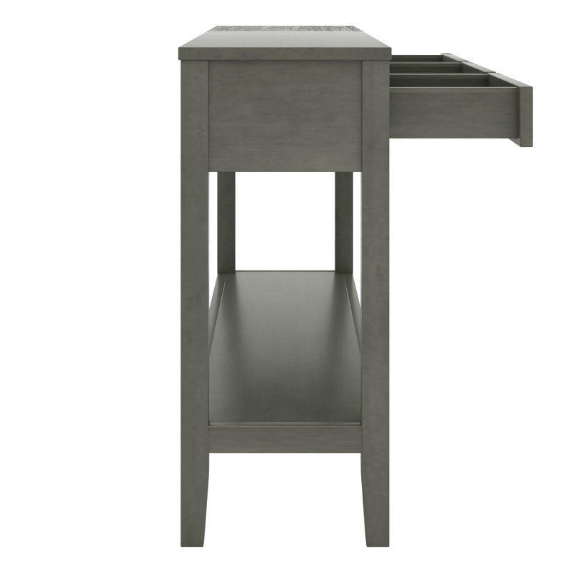 Console rectangulaire avec 1 tablette et 3 tiroirs de rangement, table d'entrée peinte, table d'appoint avec poignées en fer
