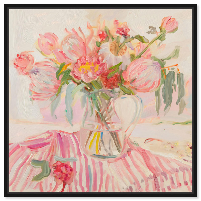«Candy Stripe Bloom», art tendance par Art Remedy, H 13 po x l 13 po, Cadre flottant noir