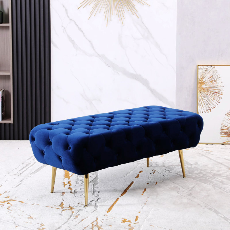 Banc rembourré en velours Maroska, Bleu
