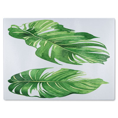 Twin Botanical Leaves Glass Chopping Board