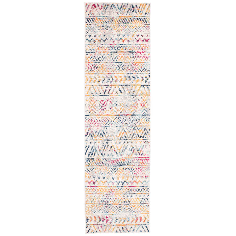 Geometric Multi Color Pink/Yellow/Ivory Area Rug, Runner 2' x 7'