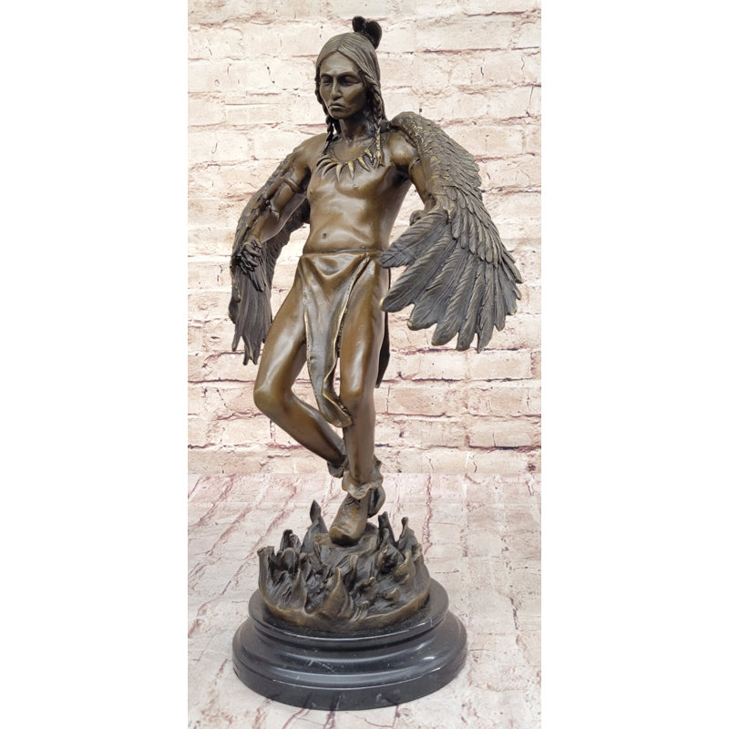 Native American Indian Eagle Dancer Rain Dance Shaman Bronze Statue Sculpture 18" X 10"
