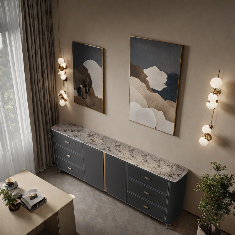 Buffet italien de luxe minimaliste, Gris foncé, H 35,43 po x l 55,12 po x P 13,78 po