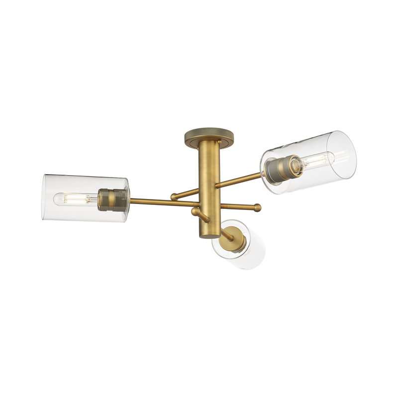 Crown Point 3 Light Flush Mount, Brushed Brass, Clear, 10.13" H x 29.38" W x 29.38" D