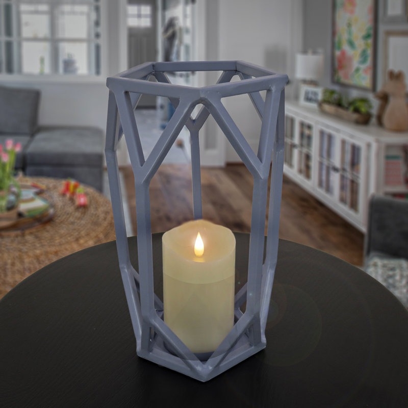 11'' H Iron Tabletop Lantern, Dusty Blue