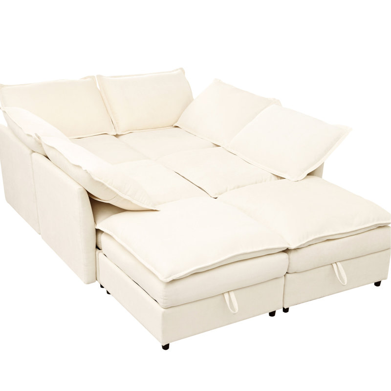 Lit polyvalent avec compartiment de rangement - beige, 6 sièges, coussins en mousse, modulaire 126 x 63 x 35, peu encombrant