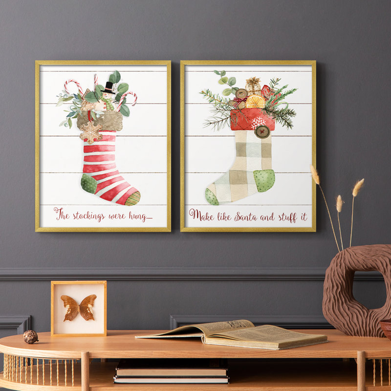 Comfy Cozy Stocking III - reproduction encadrée de qualité supérieure - prête à être accrochée - aucun clou requis - aucun clou requis