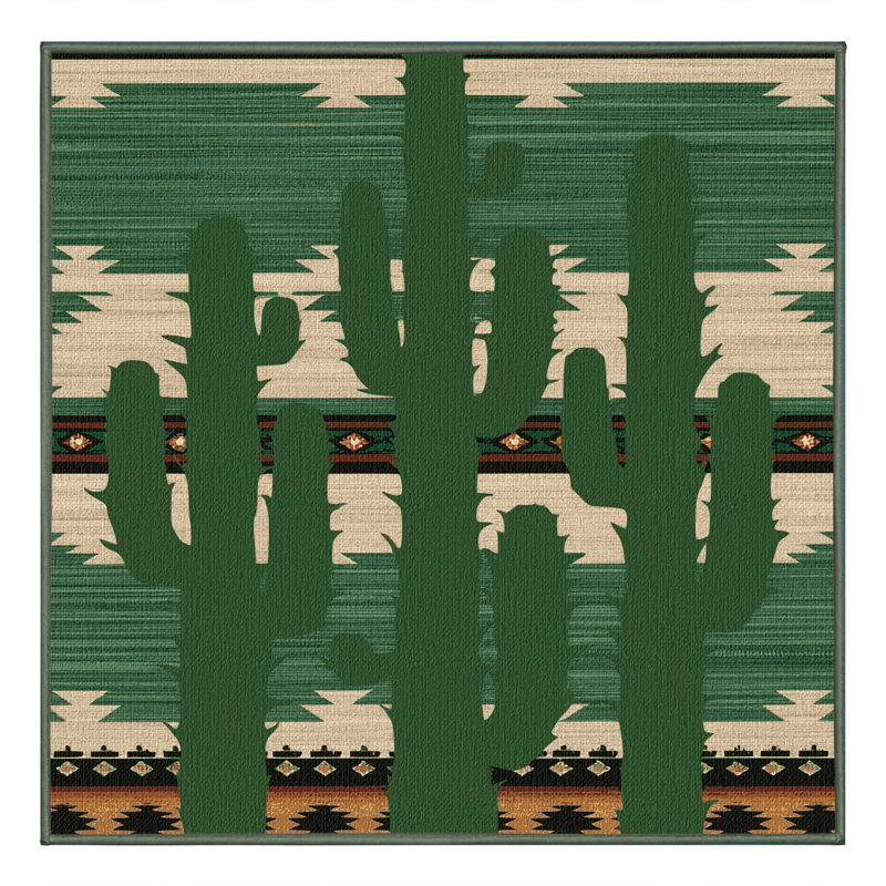 Washable Saguaro Cactus Southwestern Area Rug, Square 7'