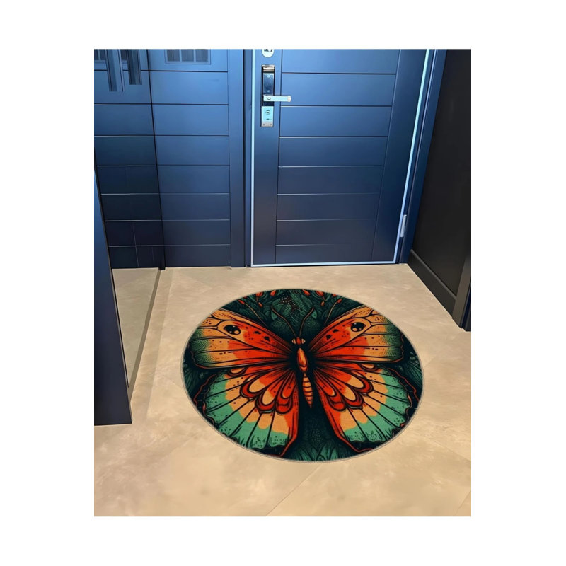 Multicolored Butterfly Patterned Modern Decorative Carpet, Round 2'8"