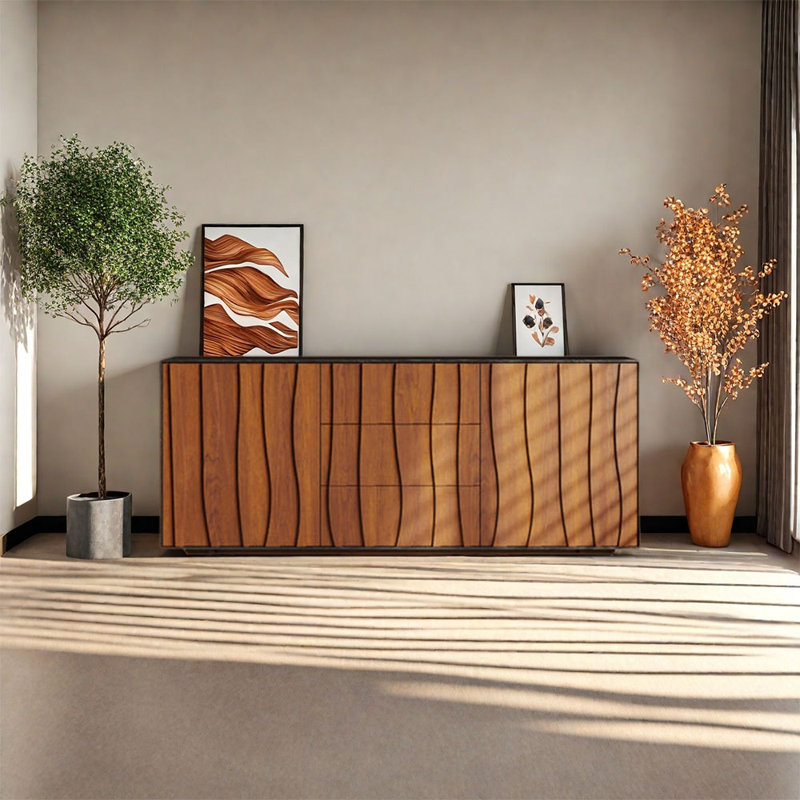 Buffet rétro de style chinois, H 28,7 po x l 47,2 po x P 15,7 po