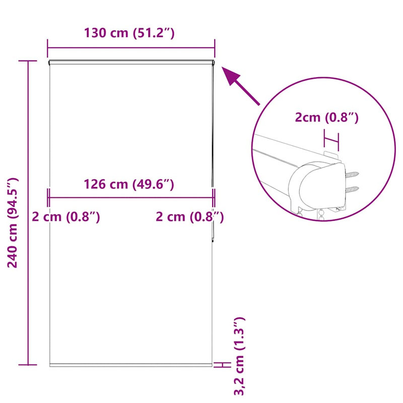 Room Darkening Roller Blind, 130cmW x 240cmL