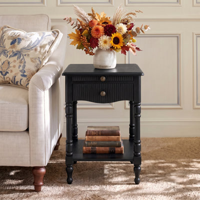 Falgout Transitional 20"W 26"Tall 1-Drawer End Table with Pull-out Tray and Solid Wood Legs