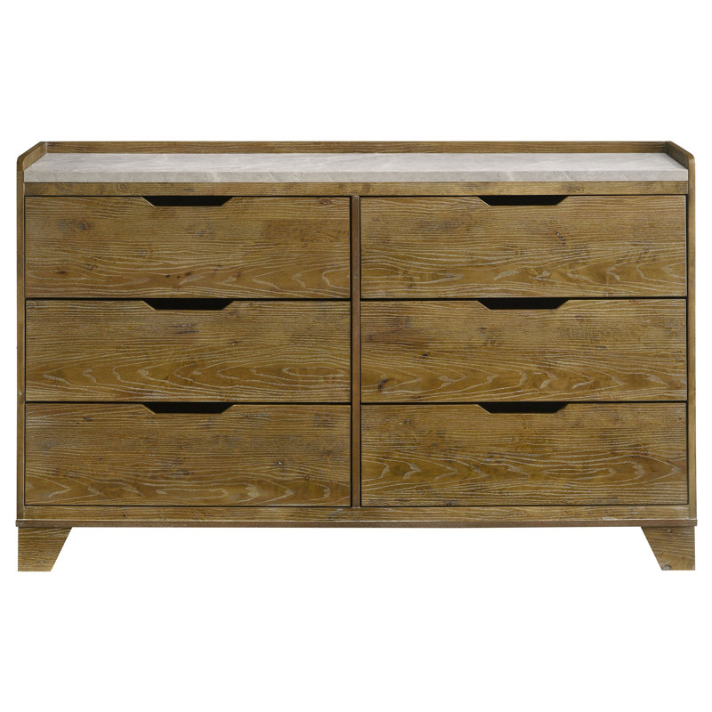 Commode de chambre à coucher à 6 tiroirs Henderson chêne moyen
