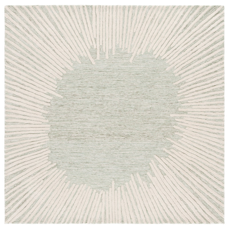 Marjetka Tufted Wool/Cotton Performance Abstract Rug in Sage/Ivory, Square 6'