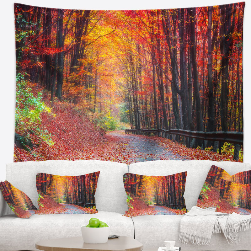 Route dans une magnifique tapisserie d'automne, H 32 po x l 39 po