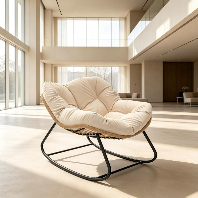 Fauteuils à bascule et planeurs surdimensionnés pour terrasse, chaise moderne en acier tressé pour patio., Noir 1