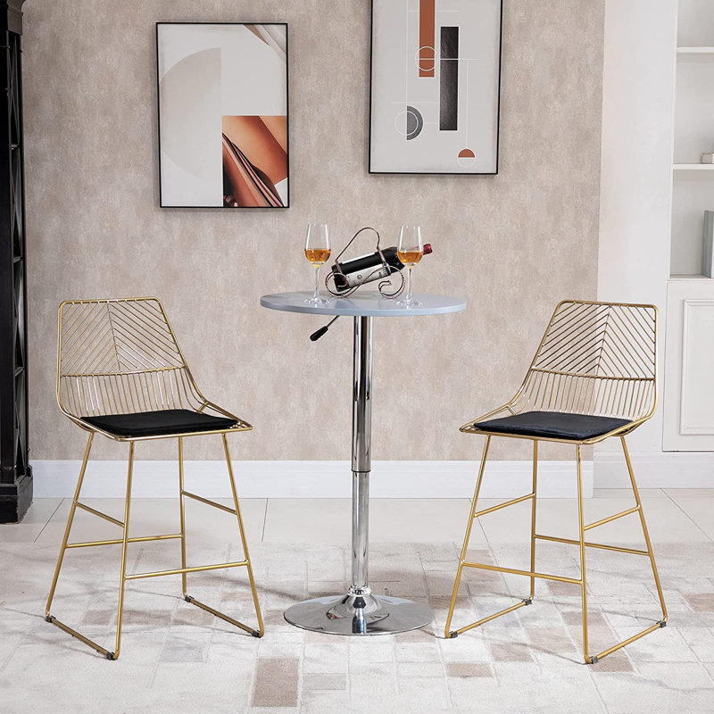 Swivel Upholstered Counter Stool with Metal Frame, Gold