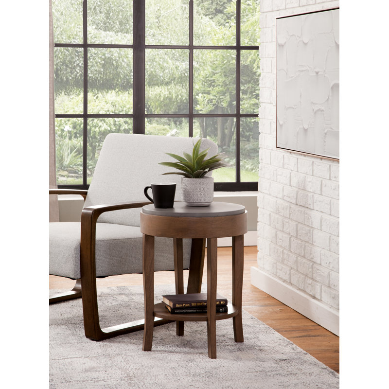 Round Wood Accent End Table With Storage