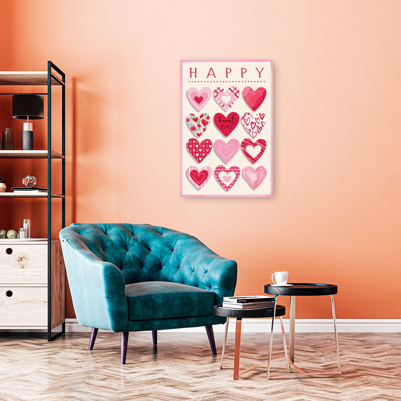 «Happy Hearts», art mural abstrait fantaisiste romantique, 36" H x 24" W