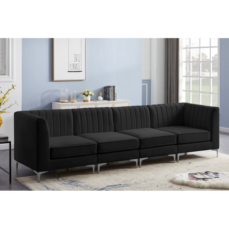 Enson 116.5'' Velvet Sofa, Black Velvet