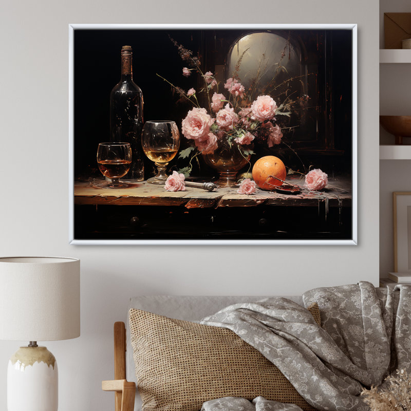 Sommeliers Solitude Midnight Blooms Wine - vin, art mural, Cadre flottant blanc, H 30 po x l 40 po x P 1,5 po