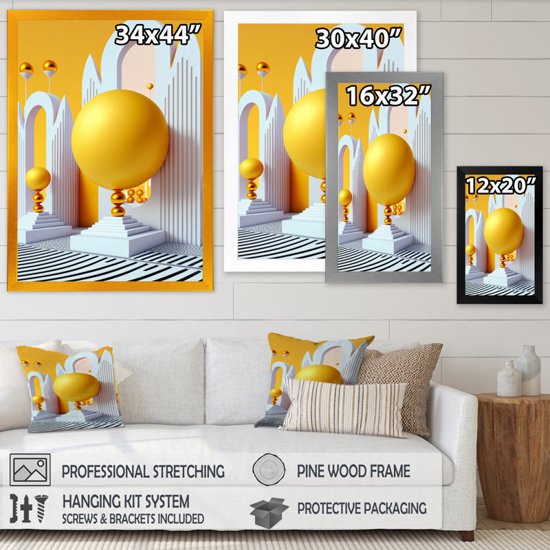 Golden Spheres Infinity V - reproduction sur toile, Impression noire sur toile encadrée, H 20 po x l 12 po x P 1 po