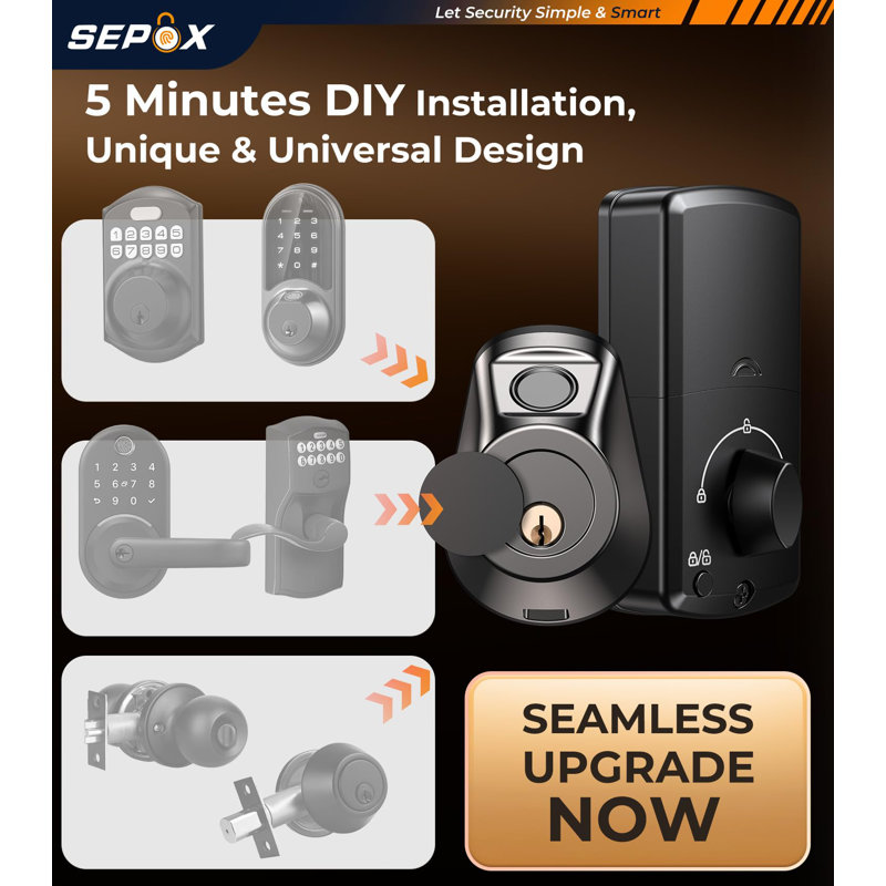 Serrure intelligente sans clé SEPOX® avec poignées 2, entrée d'empreinte digitale pour porte d'entrée avec contrôle Tuya APP et pêne dormant numérique Bluetooth, batterie de 18 mois incluse, verrouillage automatique, alimentation de secours et clé disponible